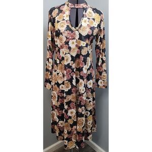 Blue Belle Maternity Dress Women 14 Multi Floral Choker Neck Peplum Hem Tie Back